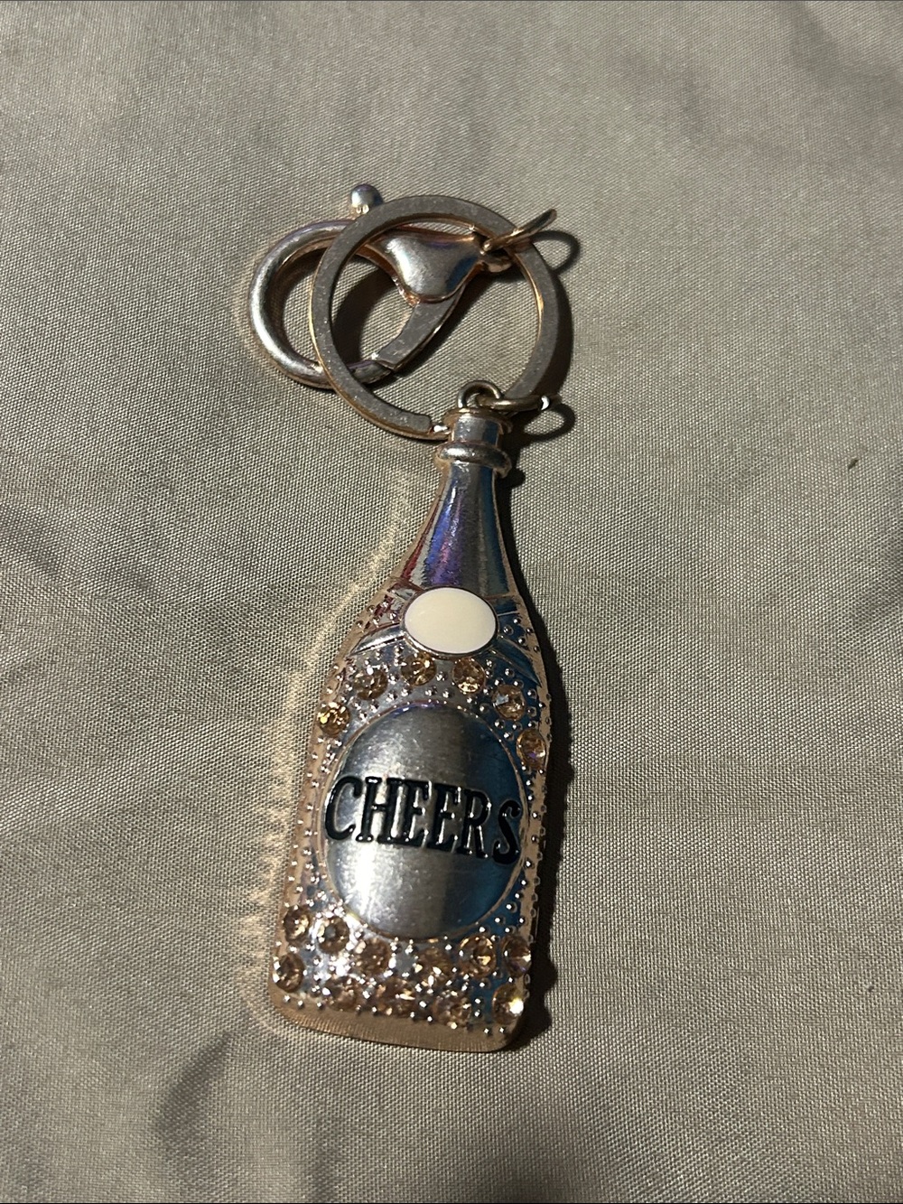 Cheers Bottle Keychain - Silver and Gold Sparkle Key & Card Holder